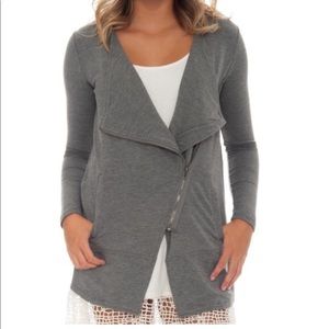 BB Dakota heather gray Anderson zip asymmetrical sweater jacket